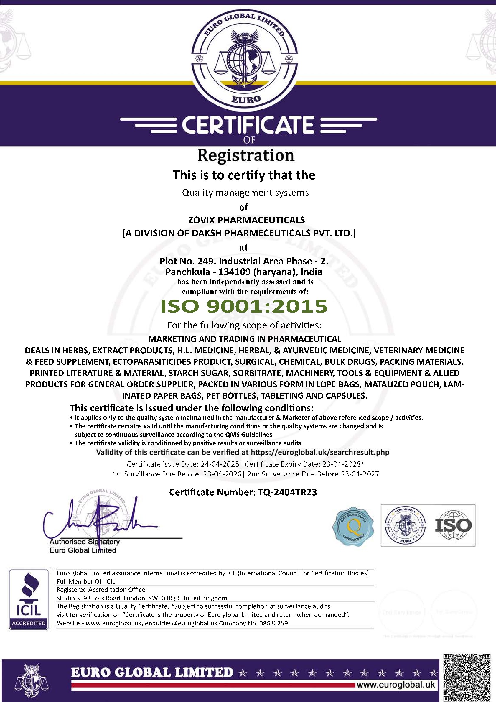 CERTIFIED VETERINARY COMPANY, ZOVIX, VETERINARY CERTIFICATIONS, PRODUCT ACCREDITIONS, ISO-GMP CERTIFIED, REGULATORY CERTIFICATIONS. GMP EURO ZOVIX, WHO GMP EURO ZOVIX PHARMACEUTICALS